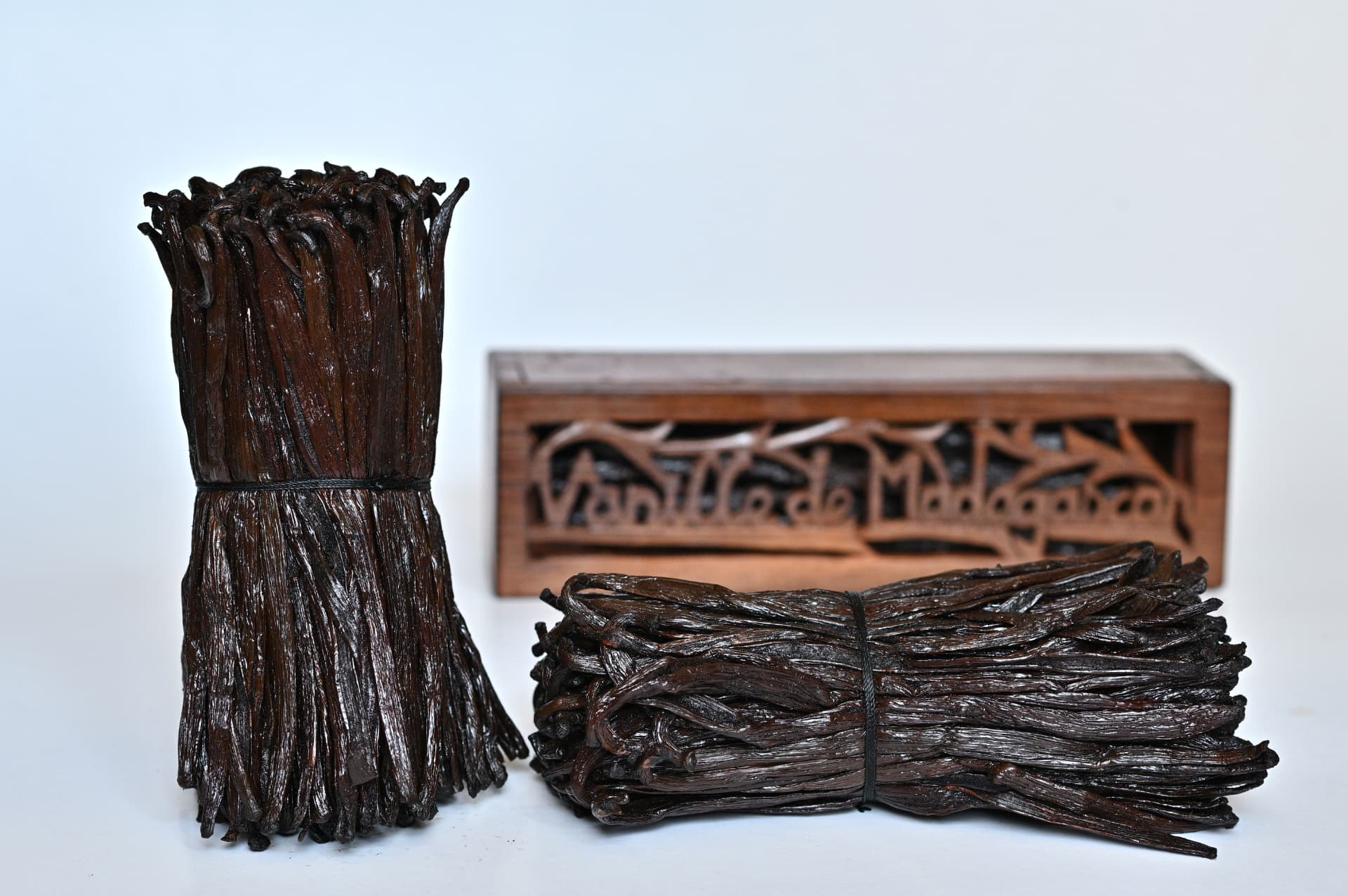 Bundles of cured Madagascar vanilla beans